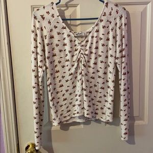 White long sleeve top with flowers